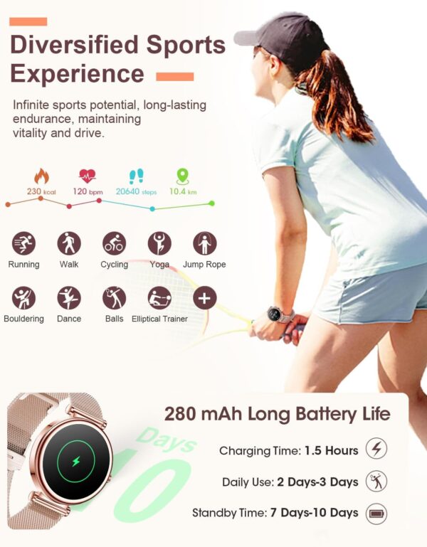 Small Smart Watch for Women with Bluetooth Call, 1.27” Ladies Smart Watch,120+ Sports Modes Step Counter Fitness Watch, HR/BP/SpO2 Sleep Monitor, IP68 Waterproof Smartwatch for Android/iOS Rosegold - Image 4