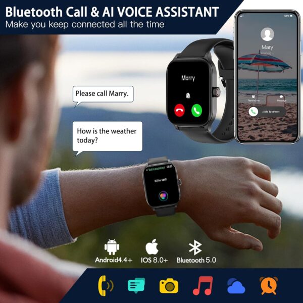 Smart Watch for Men Women(Answer/Make Call), Smartwatches with Heart Rate/SpO2/Sleep/Stress Monitor, IP68 Waterproof, 100+ Sports Mode Fitness Tracker, Compatible with Android and iPhone(Black, 2.01") - Image 3