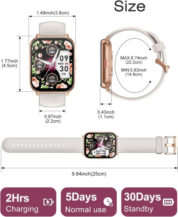 Smart Watches for Women Men (Answer/Make Calls, 3 Bands), 1.85" Fitness Tracker Watch for iPhone/Android Phones with Heart Rate Monitor Sleep/Steps Tracker 100+ Sports Pedometer Waterproof Gold - Image 8