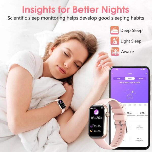Fitness Tracker, Smart Watch with 24/7 Dynamic Heart Rate Blood Oxygen Monitoring Sleep Tracker Answer / Make Call 24 Sports Modes Pedometer IP68 Waterproof Step Calorie Counter for Women Men (Pink) - Image 3
