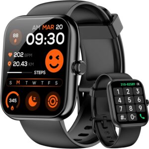 Smart Watch for Men Women Alexa Built-in, 1.83″ HD Fitness Tracker Touchscreen with Call Function, IP68 Waterproof, 120+ Sport Modes, 24/7 Heart Rate/Sleep Monitor, iOS Android Compatible (Black)