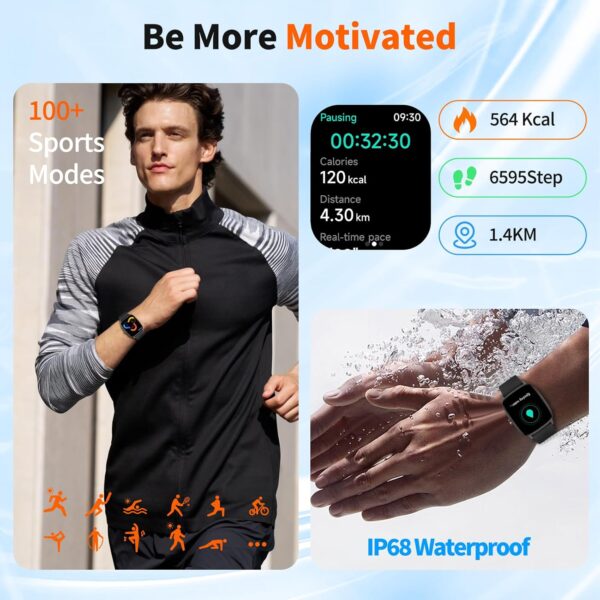 Smart Watch for Men & Women with Bluetooth Calling, 1.85" Touchscreen Fitness Tracker, Heart Rate & Sleep Monitor, 100+ Sports Modes, IP68 Waterproof, Compatible with Android & iOS - Image 4