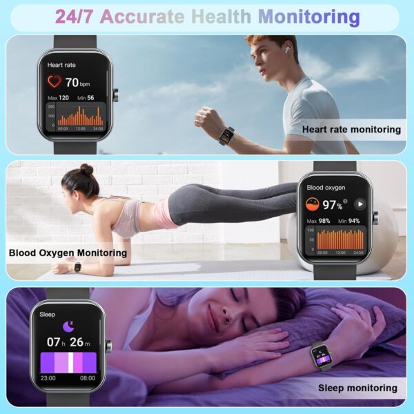 Smart Watch(Answer/Make Call), 1.96" Smartwatch for Men Women, 2025 New Fitness Watch with 110+ Sport Modes, Pedometer, Heart Rate/Sleep Monitor, IP68 Waterproof Activity Tracker for Android iOS - Image 4