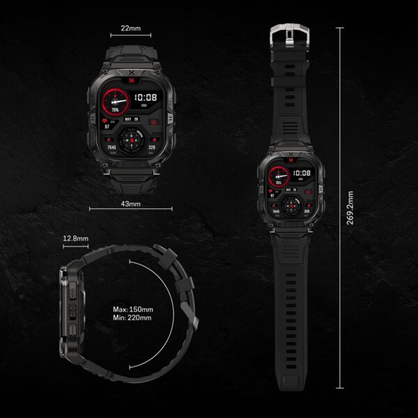CARBINOX Blaze Smart Watch with GPS (Sport Mode), Rugged Fitness Tracker Waterproof IP69K, Compatible with Android and iOS, 170+ Sports Modes, Gorilla Glass Screen, Make/Receive Calls (Square) - Image 6