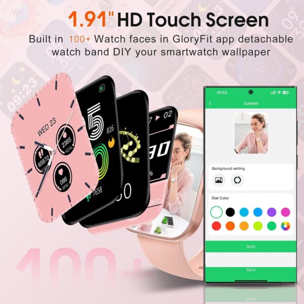 Smart Watch, 1.91" HD Screen Smartwatch for Men Women(Answer/Make Call), Fitness Watch with Heart Rate/Sleep Monitor/Steps Monitor, 110+ Sports Modes, IP68 Activity Trackers, Rose Gold - Image 6