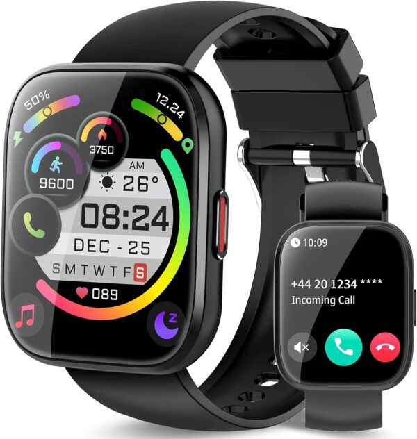 Smart Watch for Men Women Bluetooth Call, 1.85" HD Touch Screen Fitness Watch with Sleep Heart Rate Monitor, 112+ Sports Modes, IP68 Waterproof Activity Trackers for Android iOS, Black