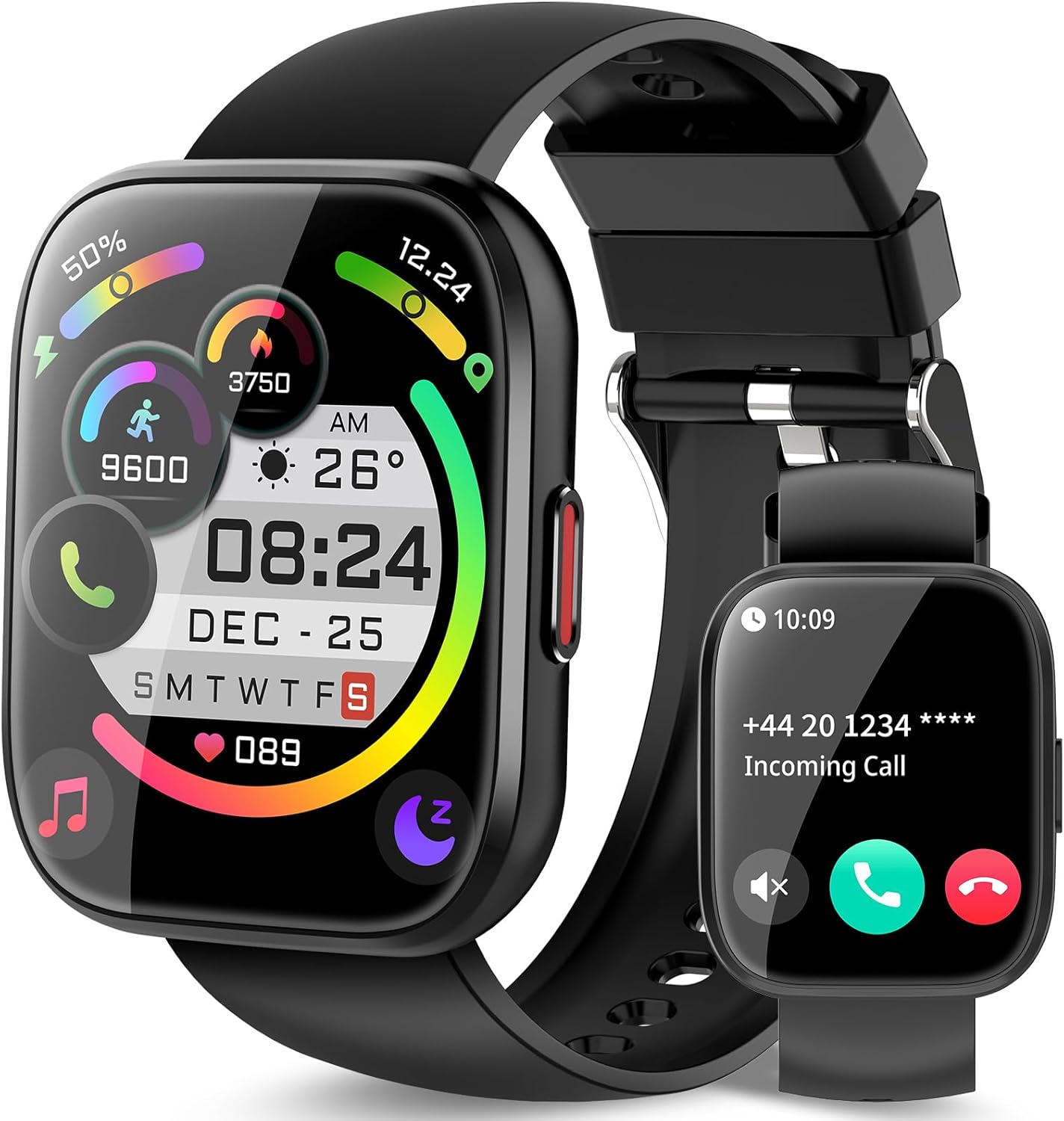Smart Watch for Men Women Bluetooth Call, 1.85" HD Touch Screen Fitness Watch with Sleep Heart Rate Monitor, 112+ Sports Modes, IP68 Waterproof Activity Trackers for Android iOS, Black