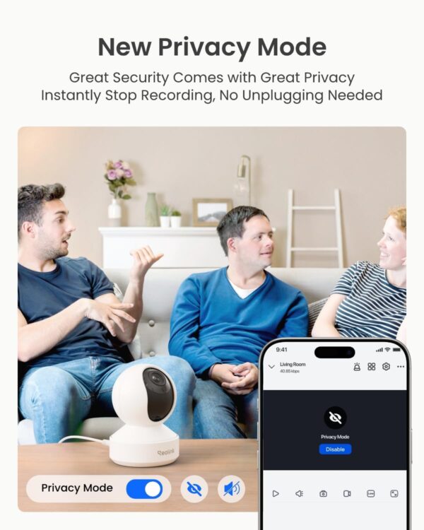 REOLINK Smart 4K UHD Pan & Tilt Dual-Band Wi-Fi 6 Indoor Security Camera with 3X Optical Zoom, Auto-Tracking, People/Pet Detection, Crying Sound Detection, Privacy Mode, and Bluetooth Setup, E1 Zoom - Image 8