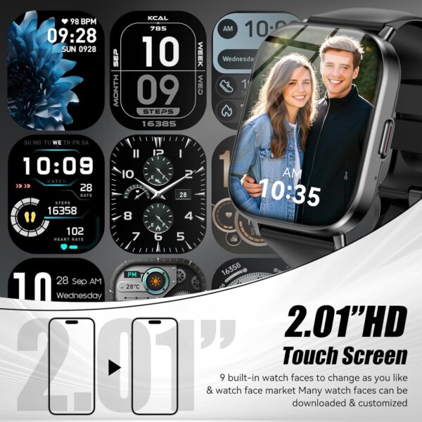 Smart Watch for Men Women, 2.01" HD Smartwatch with 120 Sports Modes, Heart Rate/Sleep Monitor, IP67 Waterproof Fitness Tracker, Compatible with Android iOS Phones (Black) - Image 3