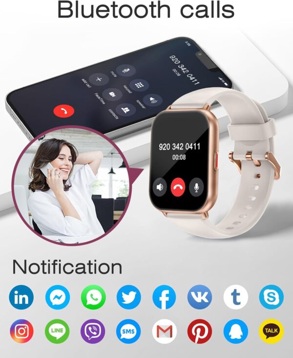 Smart Watches for Women Men (Answer/Make Calls, 3 Bands), 1.85" Fitness Tracker Watch for iPhone/Android Phones with Heart Rate Monitor Sleep/Steps Tracker 100+ Sports Pedometer Waterproof Gold - Image 4