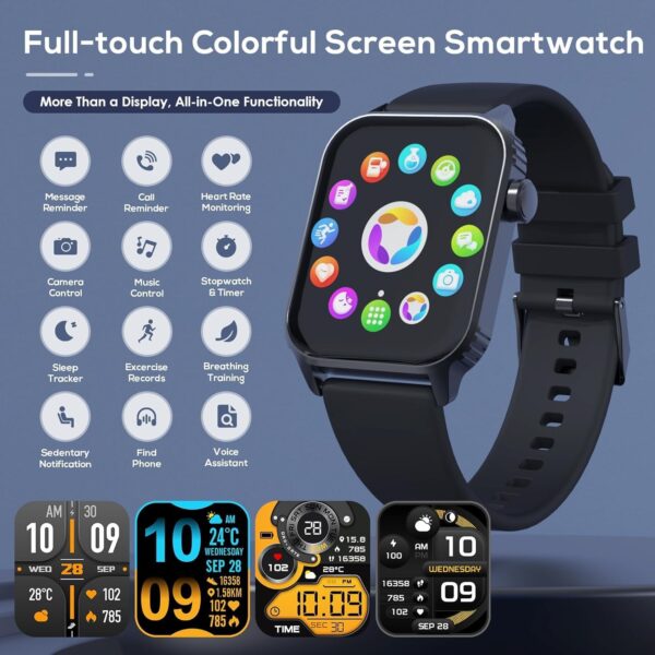 Smart Watches for Women Men, 1.83" HD Smartwatch with 120 Sports Modes, IP67 Waterproof, Bluetooth Call and Music Control；Heart Rate and Sleep Monitor (Black) - Image 2