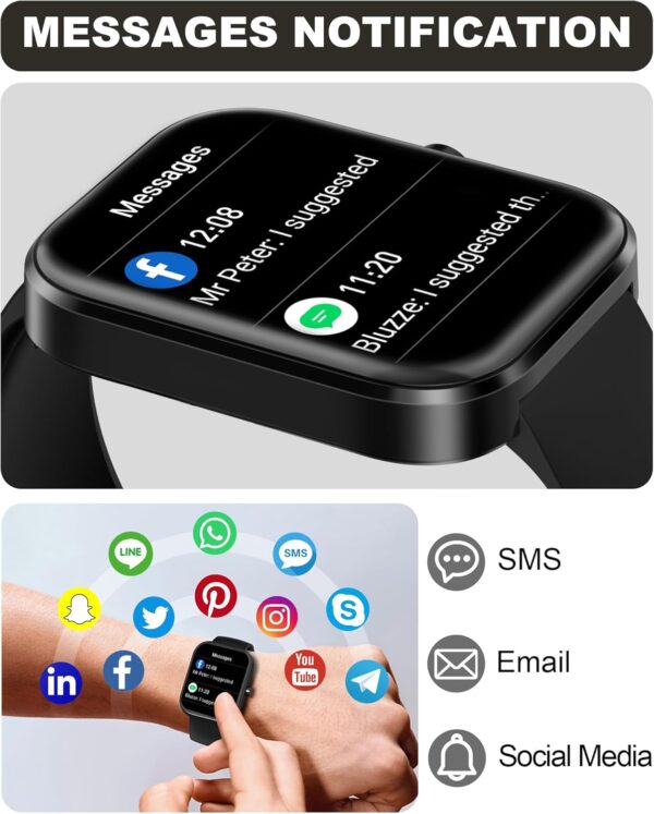Smart Watch for Men Women(Answer/Make Call)-1.91" HD Fitness Smartwatch with Sleep/Heart Rate/spO2 Monitor, 113+ Sport Modes, IP68 Waterproof Smart Watch for Android iOS,Black - Image 3