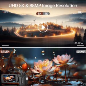 8K Video Camera Camcorder 88MP UHD WiFi Vlogging Cameras for YouTube 18X Digital Zoom IR Night Vision 3.0”Touch Screen Camera with 32GB Card, Microphone, Stabilizer, Lens Hood, Remote, Batteries