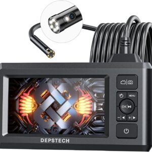 DEPSTECH Dual Lens Industrial Endoscope, 1080P Digital Borescope Inspection Camera, 7.9mm IP67 Waterproof Sewer Camera with 4.3″ LCD Screen, 7 LED Lights, 16.5FT Semi-Rigid Cable, 32GB Card-Black