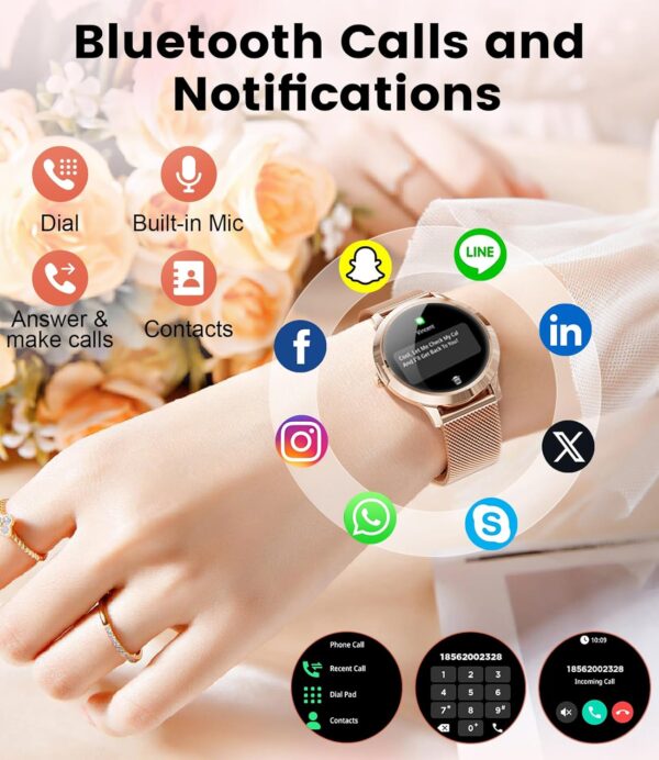 SUNKTA Smart Watch for Women(Dial/Answer Call), 1.32" AMOLED HD Display, 100+ Sports Mode Fitness Tracker Watch, 5ATM Waterproof/IP68/Sleep Smartwatch Women, iOS Android Smart Watches for Women - Image 3