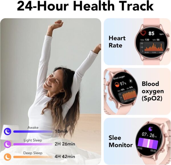 Smart Watch, 1.39" Smartwatch for Women (Answer/Make Call), Fitness Activity Tracker with Heart Rate & Sp02 Monitor, 100+ Sport Modes, IP68 Waterproof Fitness Watch for Android iOS (Rose Gold) - Image 5