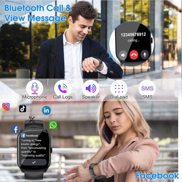 Smart Watch for Men Women, 1.95" HD Curved Screen Smartwatch, Heart Rate/Sleep Monitor Fitness Watches, 112+ Sports Modes Activity Trackers, IP68 Waterproof Watch for Android iOS, Black - Image 2