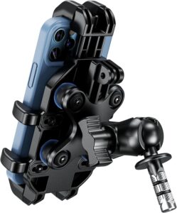 Read more about the article BRCOVAN Motorcycle Fork Stem Phone Mount Holder with Vibration Dampener, Heavy Duty Cellphone Cradle Fit Stem Tubes 12mm-25.4mm in Diameter, Adjustable for 5.4-6.9” Smartphone