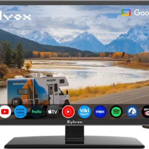 SYLVOX Smart RV TV, 24″ 12 Volt TVs for RV Camper 1080P DC/AC Powered Television, Compatible with Google OS, Support Download APPs, Google Assistant, Bluetooth WiFi, 9-32V Wide Voltage Protection