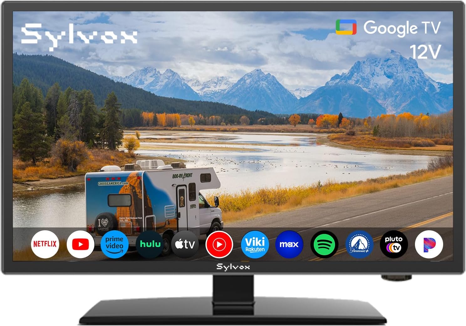 SYLVOX Smart RV TV, 24" 12 Volt TVs for RV Camper 1080P DC/AC Powered Television, Compatible with Google OS, Support Download APPs, Google Assistant, Bluetooth WiFi, 9-32V Wide Voltage Protection