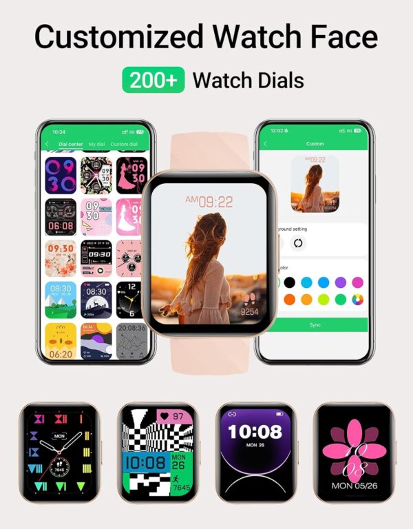 Smart Watch (Answer/Make Calls), 1.85" Smart Watches for Women Men Digital Watch Fitness Tracker with 100+ Sport Modes Heart Rate Monitor for iOS Android Phones Waterproof (Light Pink) - Image 2