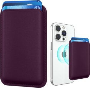 Read more about the article Magnetic Wallet Cell Phone Card Holder for Phone Case with Mag-Safe, Stronger Magnetic RFID Leather Phone Wallet Stick on Series of iPhone 15/14/13/12 and Pro/Promax, Cherry