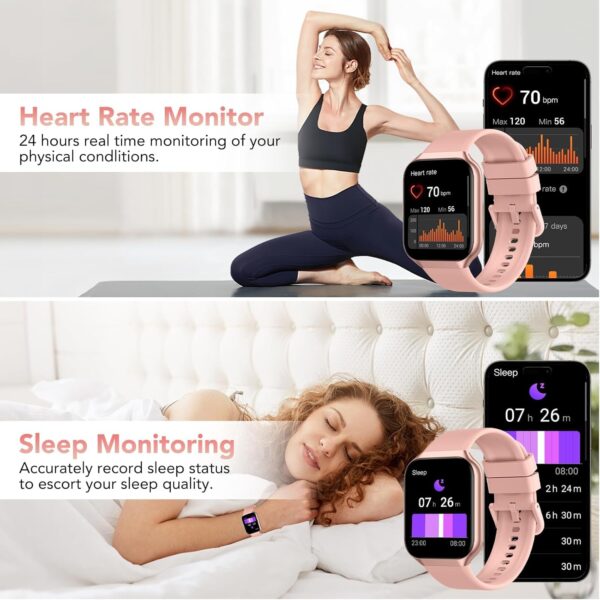 Smart Watch for Men Women (Answer/Make Call), 1.96" HD Smartwatch Fitness Activity Tracker, 110+ Sports, Heart Rate/Sleep Monitor/Pedometer/Calories, Fitness Watch for Android iOS Pink - Image 5