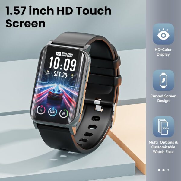 Smart Watch for Men Women (Answer/Make Calls), 1.57" Curved Screen Fitness Tracker IP68 Waterproof with 24/7 Heart Rate/Sleep Monitor, Two Straps Activity Trackers for Android and iPhone - Image 3