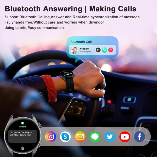 Smart Watches for Men Women(Answer/Make Calls), 1.43" AMOLED HD with 100+ Sport Modes, Heart Rate/Sleep Monitor/Steps/Calories/IP68 Waterproof Fitness Tracker, smartwatch for Android iOS,Black - Image 2