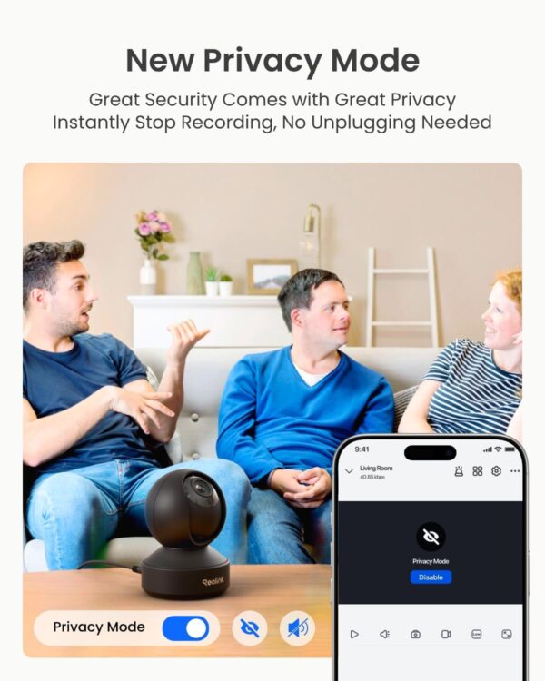 REOLINK Smart 4K UHD Pan & Tilt Dual-Band Wi-Fi 6 Indoor Security Camera with 3X Optical Zoom, Auto-Tracking, People/Pet Detection, Crying Sound Detection, Privacy Mode, Bluetooth Setup, E1 Zoom-Black - Image 6