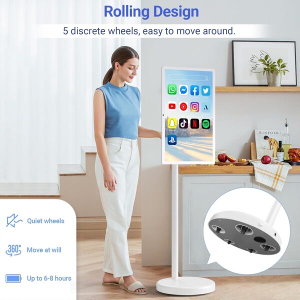 22-Inch Portable TV on Wheels, 1080p Portable Touch Screen Monitor, Smart Rolling TV Built-in 13MP Camera, Built-in Battery | Android 13 | 6+128G - Image 6