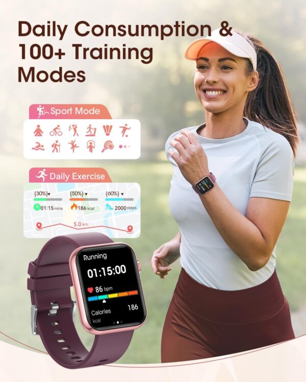 Smart Watches for Women, Health Fitness Watch for Android iPhone, Sleep/Heart Rate/SpO2/Blood Pressure Monitor, 1.85'' Smartwatch for Calls/SMS/Notifications, 100+ Sports Modes, 300+ Dials, 3 Bands - Image 4