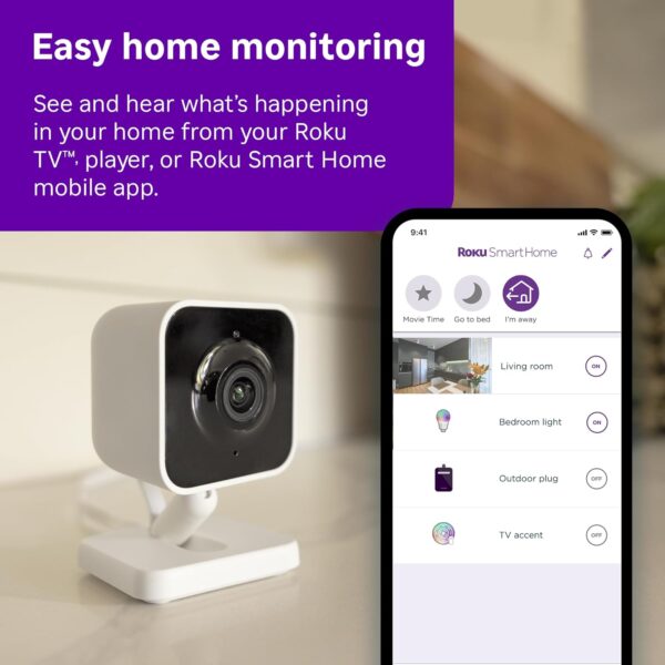 Roku Indoor Camera - Home Security - 1-Pack - Wired Security Camera & Pet Monitor with 1080p HD Color Night Vision, Works with Alexa & Google, Motion & Sound Detection, WDR & WiFi 6 - Image 2