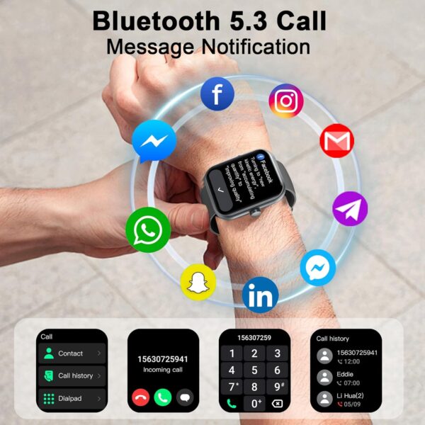 Smart Watch(Answer/Make Call), 1.96" Smartwatch for Men Women, 2025 New Fitness Watch with 110+ Sport Modes, Pedometer, Heart Rate/Sleep Monitor, IP68 Waterproof Activity Tracker for Android iOS - Image 3
