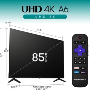 Hisense 85-Inch Class A6 Series 4K UHD Smart Roku TV (85A6NR, 2024 Model) – Dolby Vision HDR, DTS Studio Sound, Game Mode Plus, Alexa Compatibility, Black