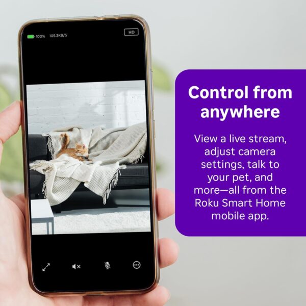 Roku Indoor Camera - Home Security - 1-Pack - Wired Security Camera & Pet Monitor with 1080p HD Color Night Vision, Works with Alexa & Google, Motion & Sound Detection, WDR & WiFi 6 - Image 5