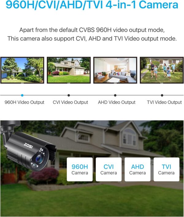 ZOSI 1080P CCTV Camera Outdoor Indoor Hybrid 4 in 1 HD TVI/CVI/AHD/CVBS Home Security Cameras System,Night Vision,Waterproof Metal Housing Bullet Cam For 960H,720P,1080P,5MP,4K analog Surveillance DVR - Image 2