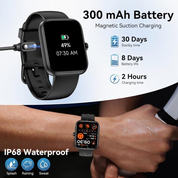 Smart Watch for Men Women Alexa Built-in, 1.83" HD Fitness Tracker Touchscreen with Call Function, IP68 Waterproof, 120+ Sport Modes, 24/7 Heart Rate/Sleep Monitor, iOS Android Compatible (Black) - Image 6