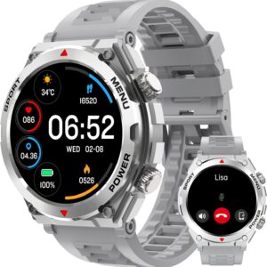 Military Smart Watch for Men (Answer/Make Call), 1.52″ HD Smartwatch for Android Phones/iPhone, 100+ Sport Mode Fitness Tracker with Heart Rate, SpO2, Stress and Sleep Monitor, IP68 Waterproof