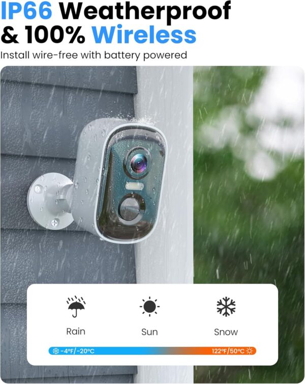 Outdoor Security Camera Wireless, 2K Battery Powered WiFi Cameras for Home Security with AI Motion Detection, Color Night Vision, Siren Alarm, 2-Way Talk, IP66 Waterproof, Cloud/SD Storage (4 Pack) - Image 6
