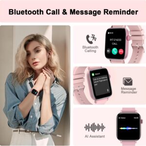 Smart Watch for Android iPhone-Call Receive/Dial/Read Message/AI Control-1.9″ HD Screen-IP67 Waterproof Fitness Smartwatch-Blood Pressure/Heart Rate/SpO2/Sleep Monitor (Light Pink)