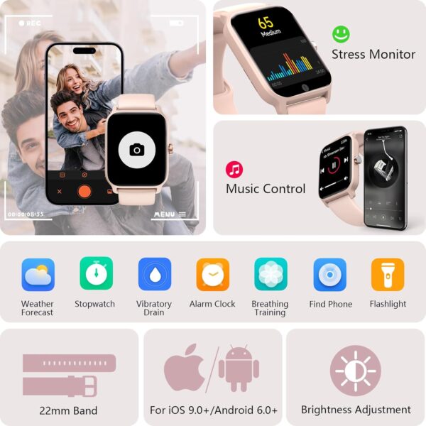 Tensky Smart Watch for Women Android & iPhone, Alexa Built-in, 1.8" Fitness Tracker with Answer/Make Call, IP68 Waterproof/SpO2/Heart Rate/Sleep/Monitor, Activity Tracker for 100+Sport Modes - Image 7