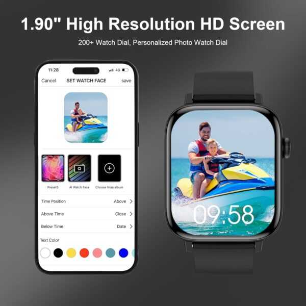 Smart Watch, 1.90" Smartwatch for Men Women (Answer/Make Calls), Fitness Tracker with 120+ Sport Modes, Heart Rate/Sleep Monitor, IP68 Waterproof Smart Watch for Android/iOS Phones - Image 3