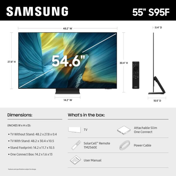 SAMSUNG 55-Inch Class OLED S95F 4K Glare Free Smart TV (2025 Model) NQ4 AI Gen3 Processor, OLED HDR Pro, Motion Xcelerator 164Hz, Dolby Atmos, Samsung Vision AI, Alexa Built-in - Image 2