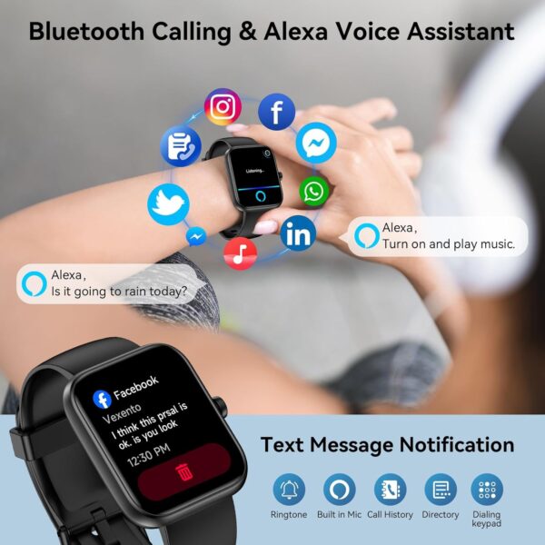 Smart Watch for Men Women Alexa Built-in, 1.83" HD Fitness Tracker Touchscreen with Call Function, IP68 Waterproof, 120+ Sport Modes, 24/7 Heart Rate/Sleep Monitor, iOS Android Compatible (Black) - Image 2