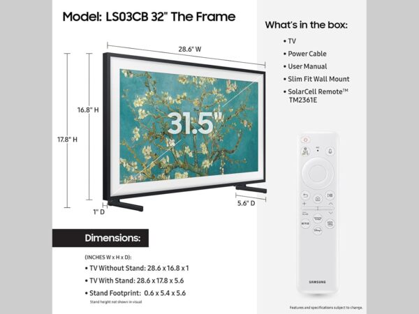 Samsung 32-Inch Class QLED The Frame LS03C Series, Quantum HDR, Art Mode, Anti-Reflection Matte Display, Slim Fit Wall Mount Included, Smart TV w/Alexa Built-in (QN32LS03CB) - Image 4