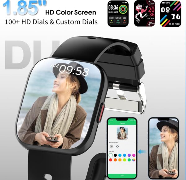 Smart Watch for Men Women Bluetooth Call, 1.85" HD Touch Screen Fitness Watch with Sleep Heart Rate Monitor, 112+ Sports Modes, IP68 Waterproof Activity Trackers for Android iOS, Black - Image 5