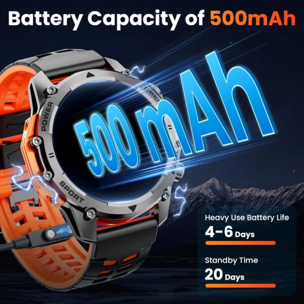 Smart Watch (Call/Notification),1.52'' Military Smart Watches for Men, Two Style Kits,Flashlight,100+Sport Modes/Heart Rate/Sleep Monitor/Pedometer, Fitness Tracker Android Phones iPhone Compatible - Image 4
