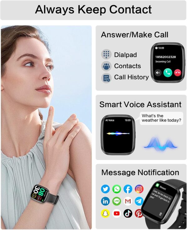 Smart Watches for Men/Women, 1.75" Bluetooth Call, AI Voice Smartwatch, 24/7 Heart Rate Monitor, Blood Pressure/SpO2/Sleep Tracker, IP68 Waterproof, 100+ Sports Fitness Tracker for Android iOS Black - Image 2