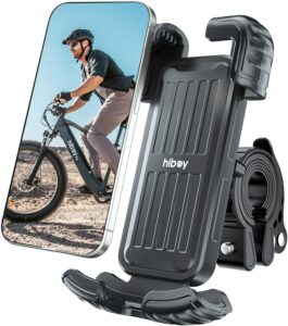 Read more about the article Hiboy Bike Phone Holder, 360° Rotatable Universal Motorcycle Phone Mount, Wrap Anti Shake Bicycle Scooter Handlebar Phone Clip for 5.1-6.8″ Cellphone